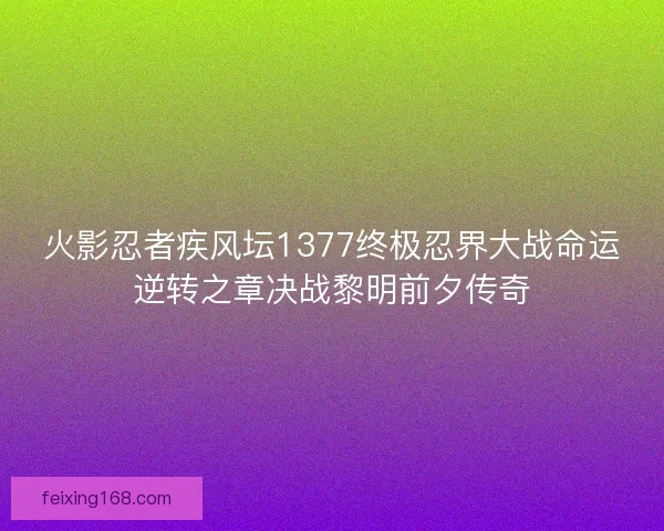火影忍者疾风坛1377终极忍界大战命运逆转之章决战黎明前夕传奇